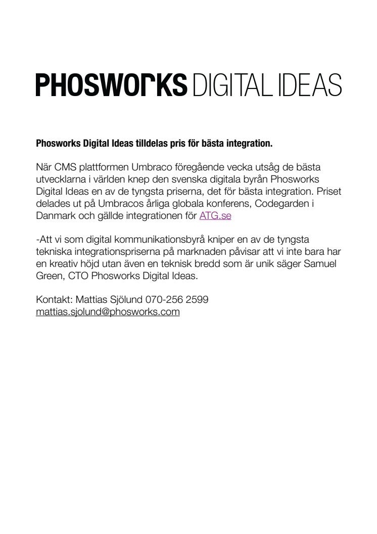 Phosworks Digital Ideas tilldelas pris för bästa integration.  