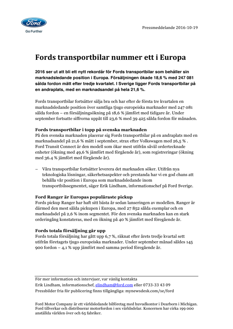 Fords transportbilar nummer ett i Europa