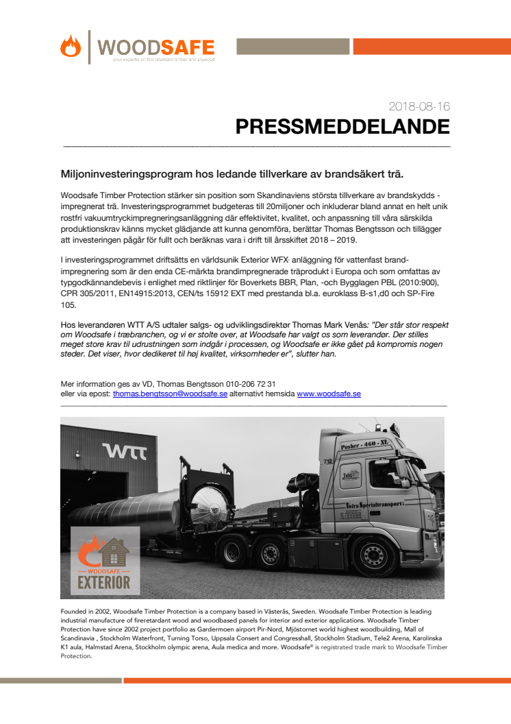 Woodsafe ökar takten i miljoninvesteringsprogram.