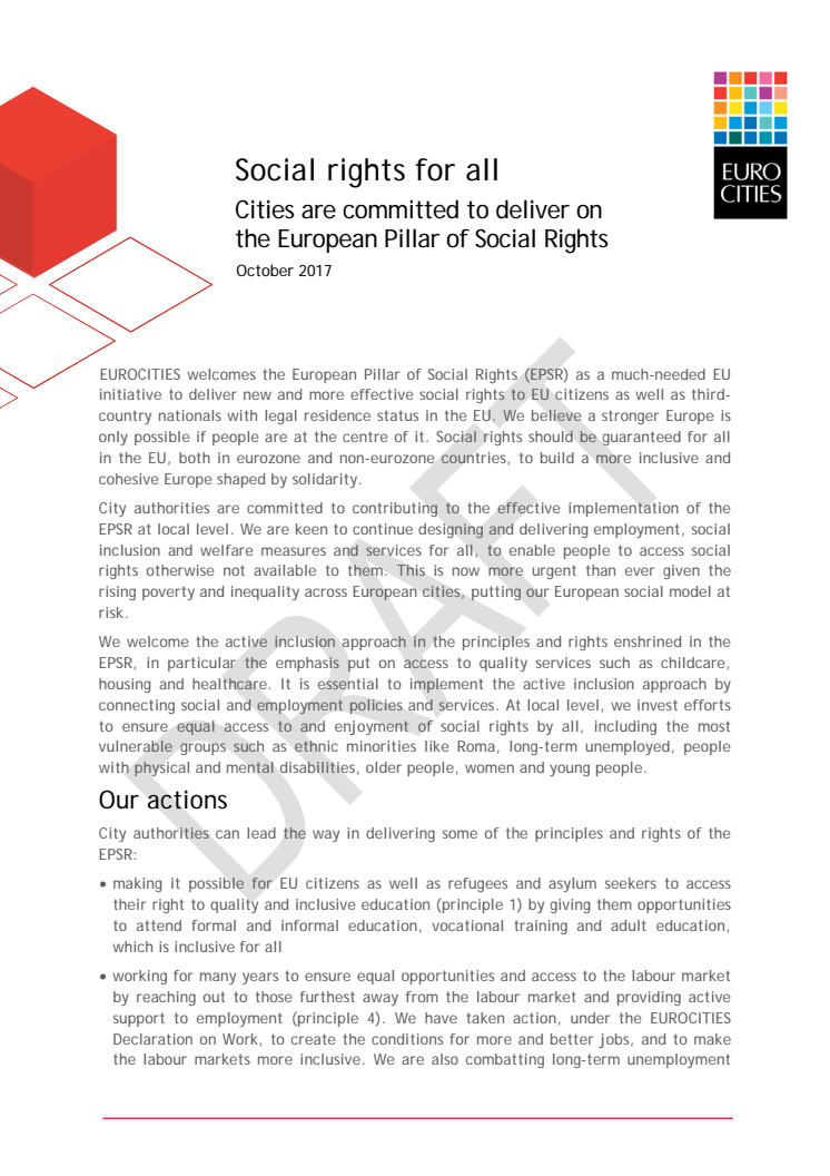 Eurocities statement Social rights for all