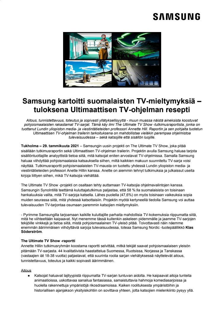 Samsung kartoitti suomalaisten TV-mieltymyksiä – tuloksena Ultimaattisen TV-ohjelman resepti