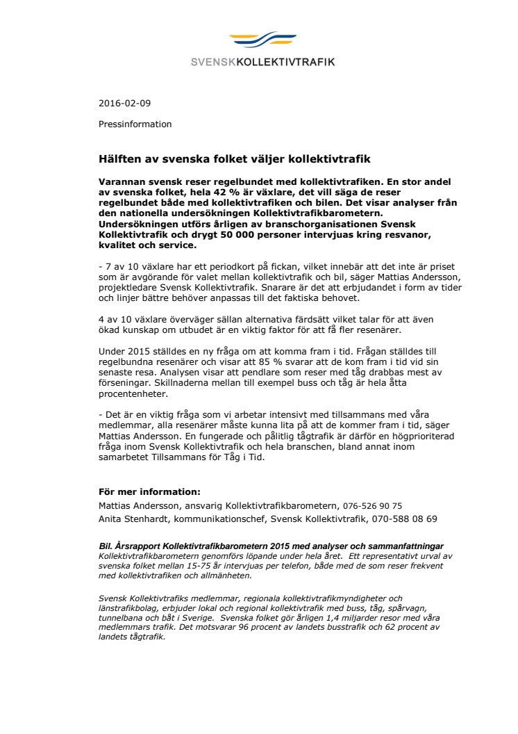 Hälften av svenska folket väljer kollektivtrafik
