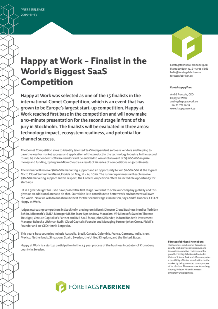 Happy at Work – Finalist in the World’s Biggest SaaS Competition