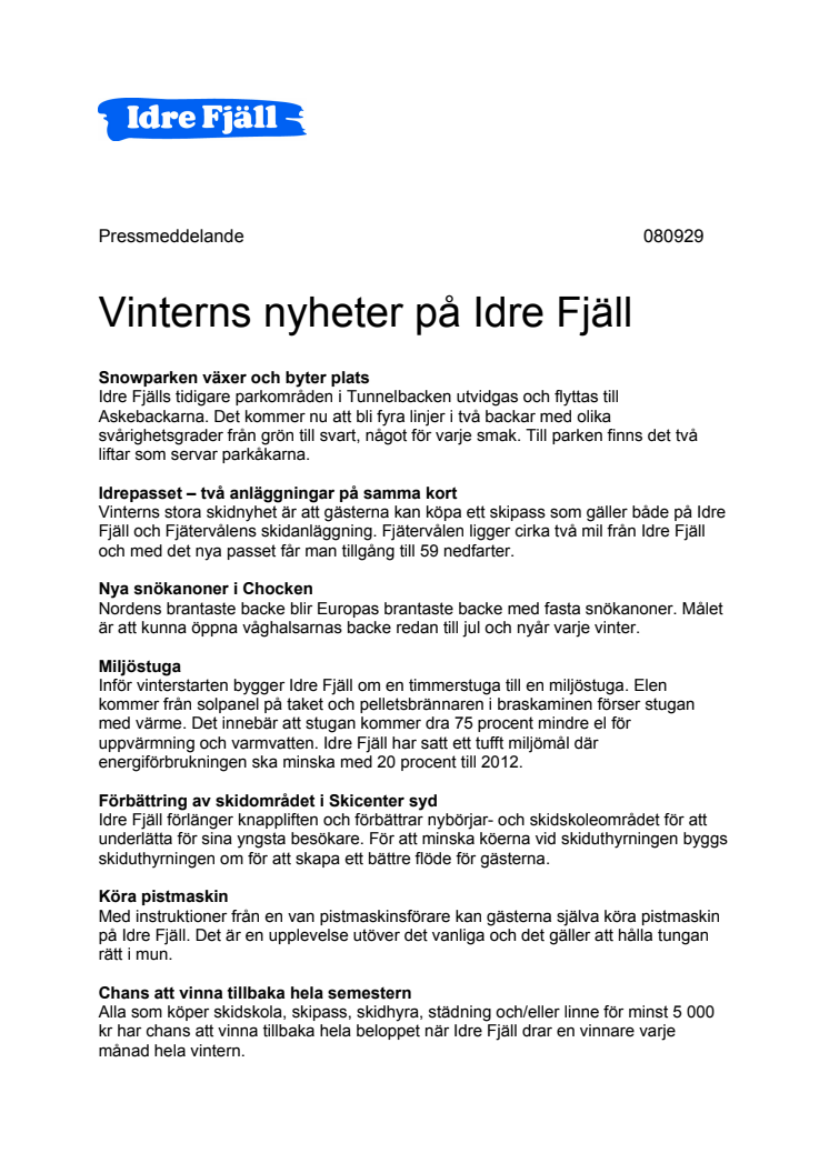 Vinterns nyheter på Idre Fjäll
