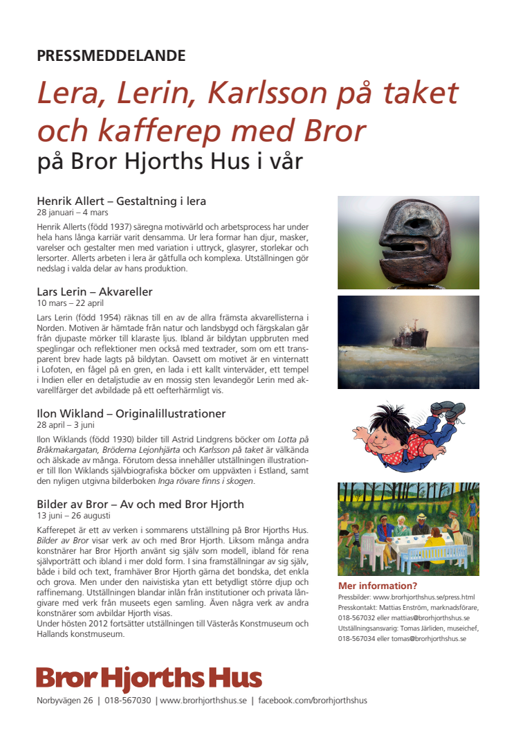 Lera, Lerin, Karlsson på taket och kafferep med Bror Hjorth - våren på Bror Hjorths Hus