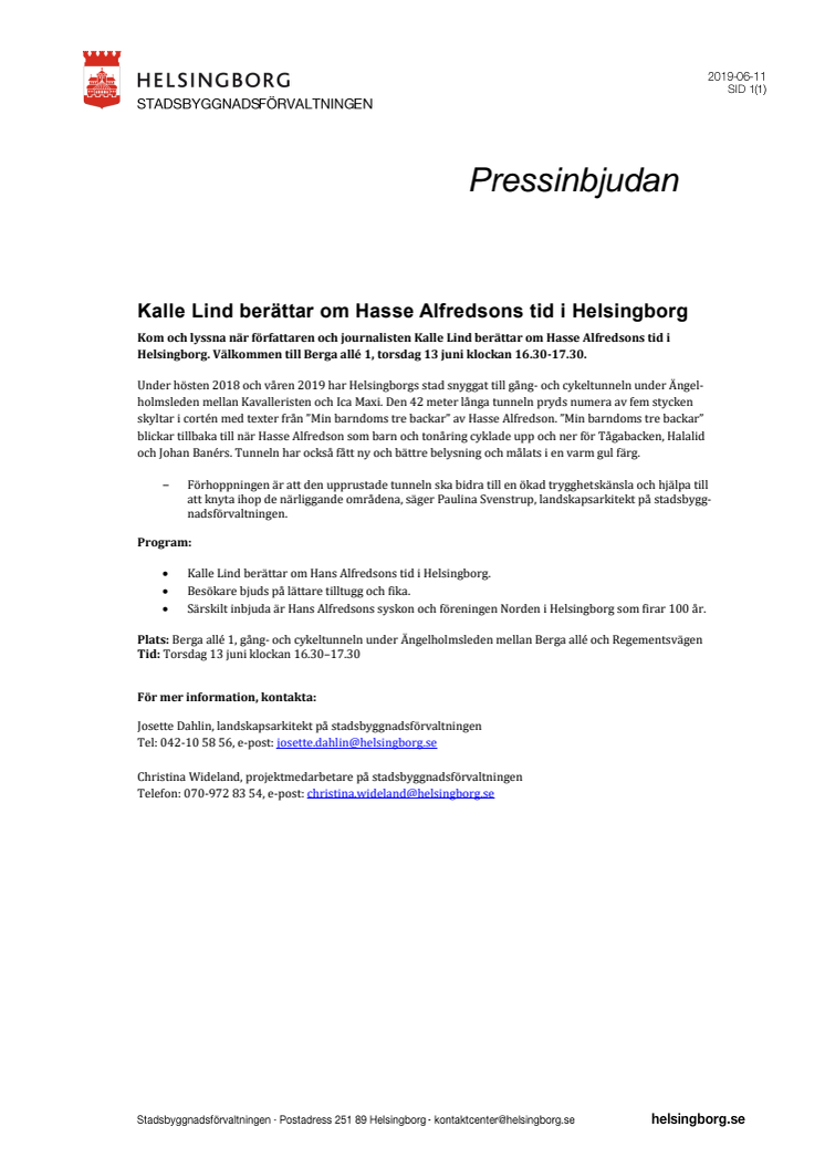 Pressinbjudan: Kalle Lind berättar om Hasse Alfredsons tid i Helsingborg