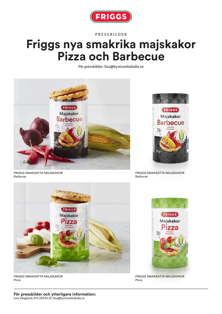 Friggs bildblad - Smaksatta majskakor Barbeque och Pizza 