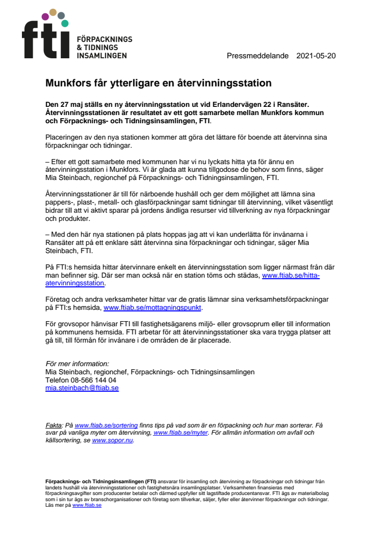 Munkfors får ytterligare en återvinningsstation