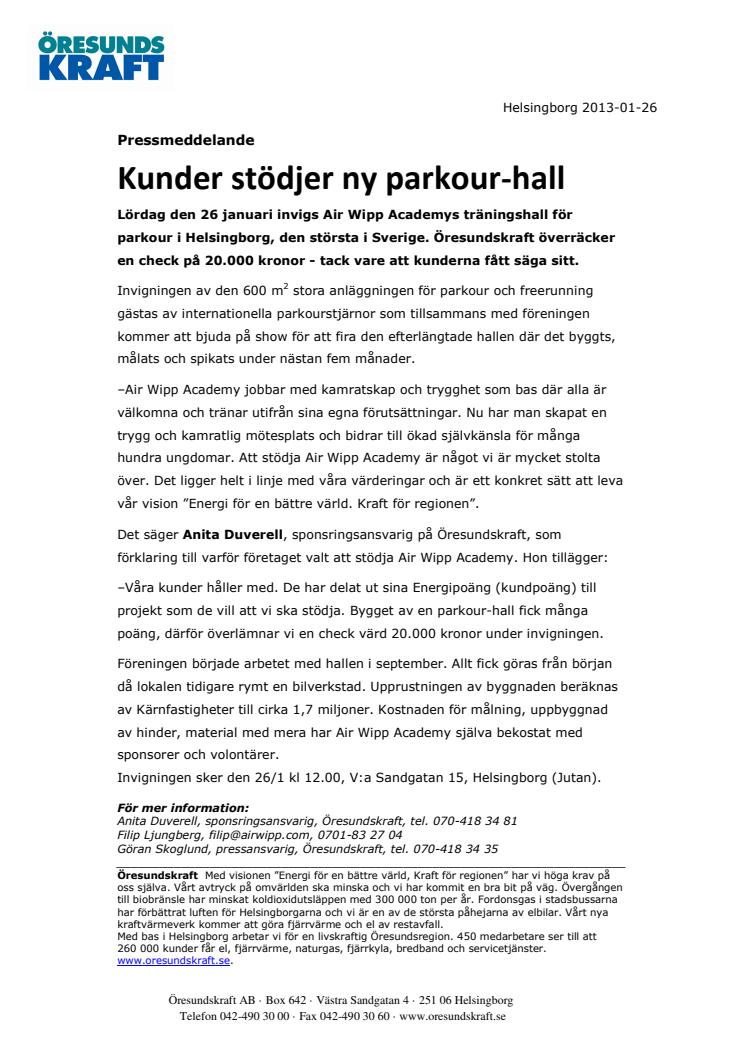 Kunder stödjer ny parkour-hall