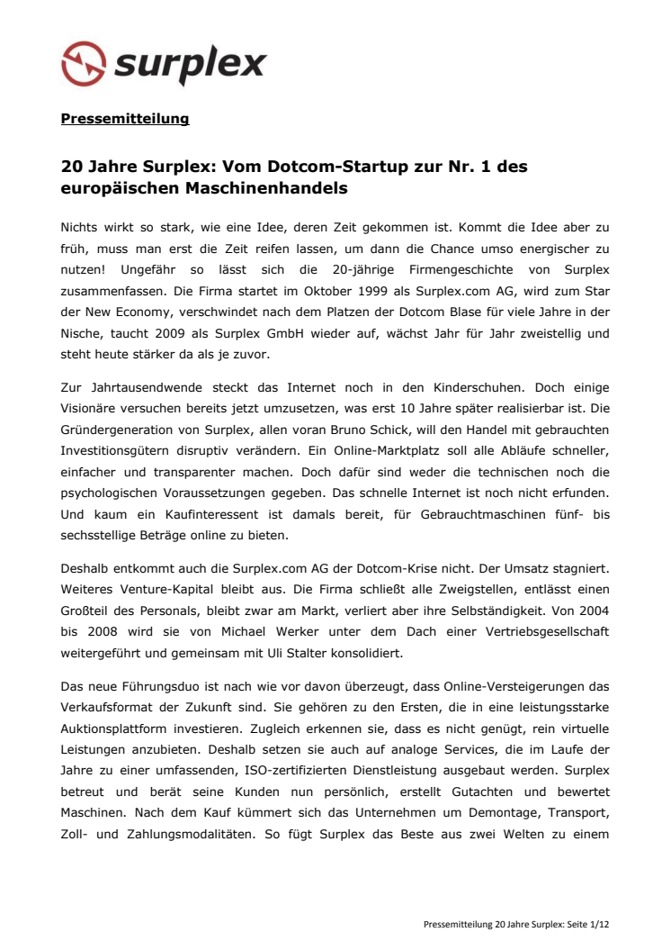 20 Jahre Surplex GmbH: Vom Dotcom-Startup zum führenden Industrieauktionshaus