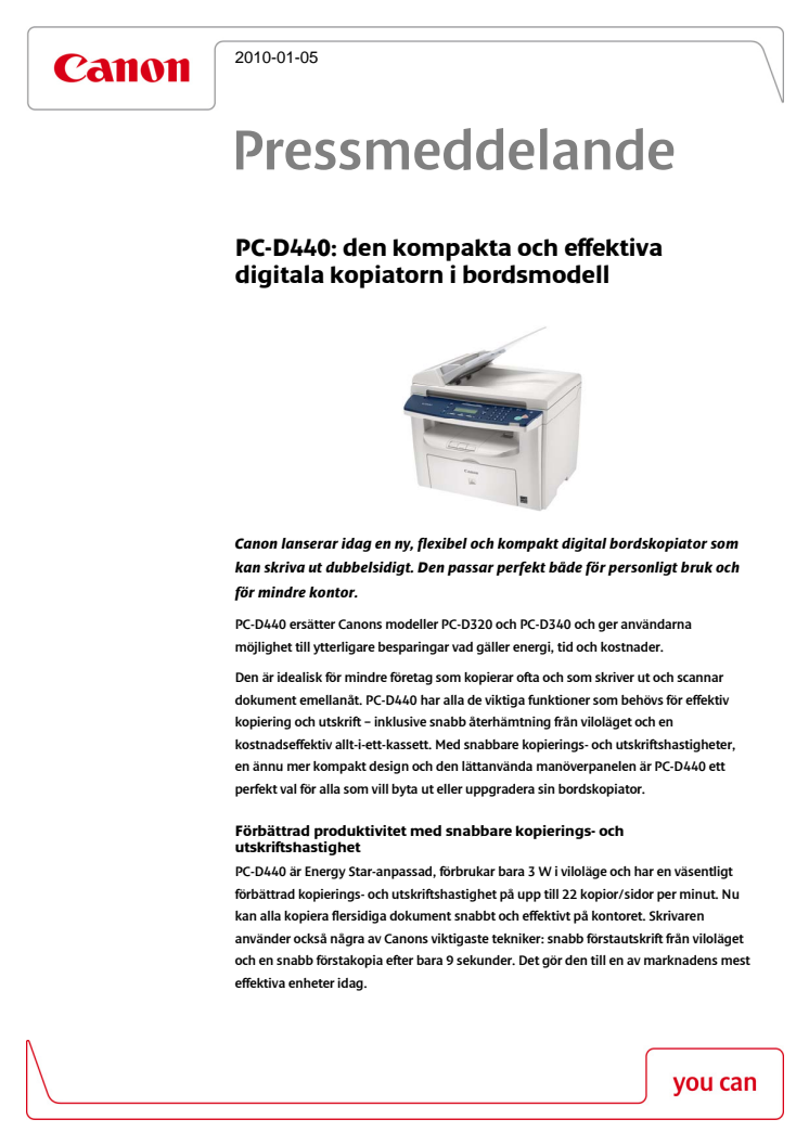 PC-D440: den kompakta och effektiva digitala kopiatorn i bordsmodell