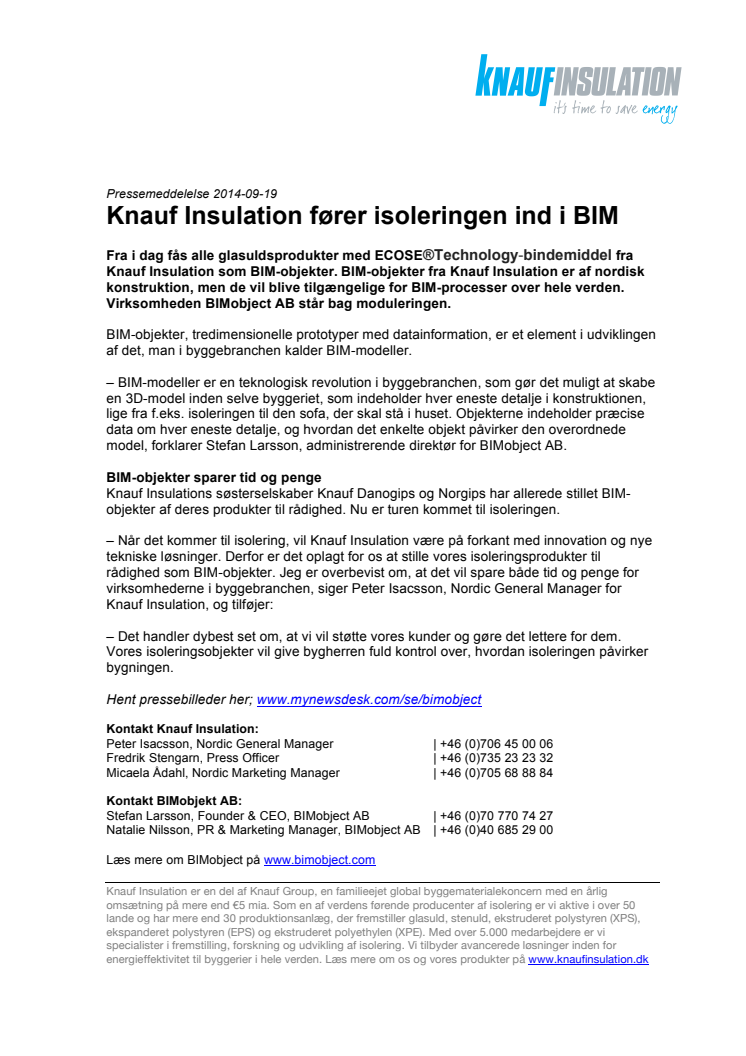 Knauf Insulation fører isoleringen ind i BIM