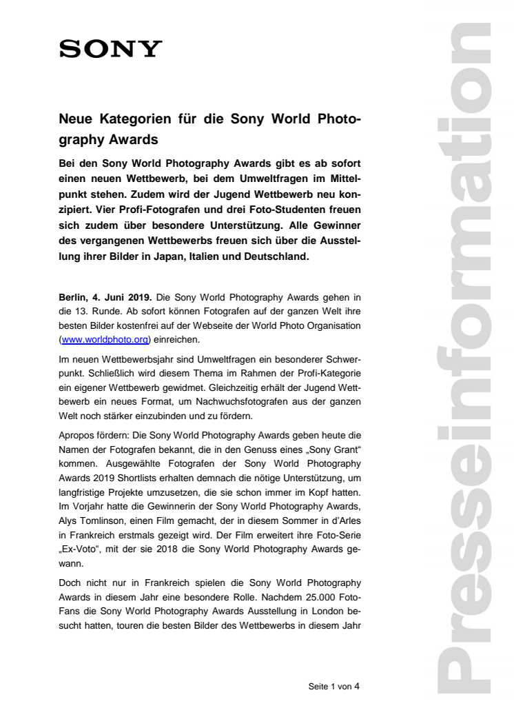 Neue Kategorien für die Sony World Photography Awards