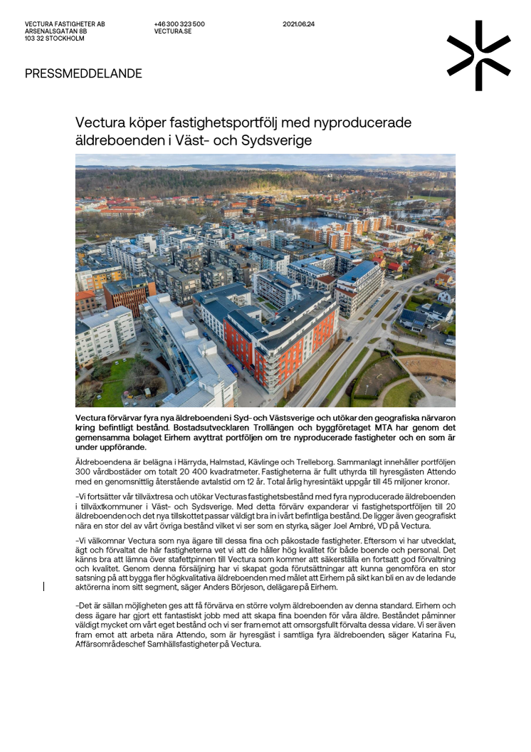 Pressmeddelande_Vectura köper fastighetsportfölj med nyproducerade äldreboenden i Väst- och Sydsverige.pdf