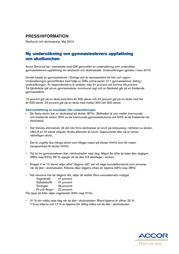 Pressmaterial om undersökning av lunchvanor
