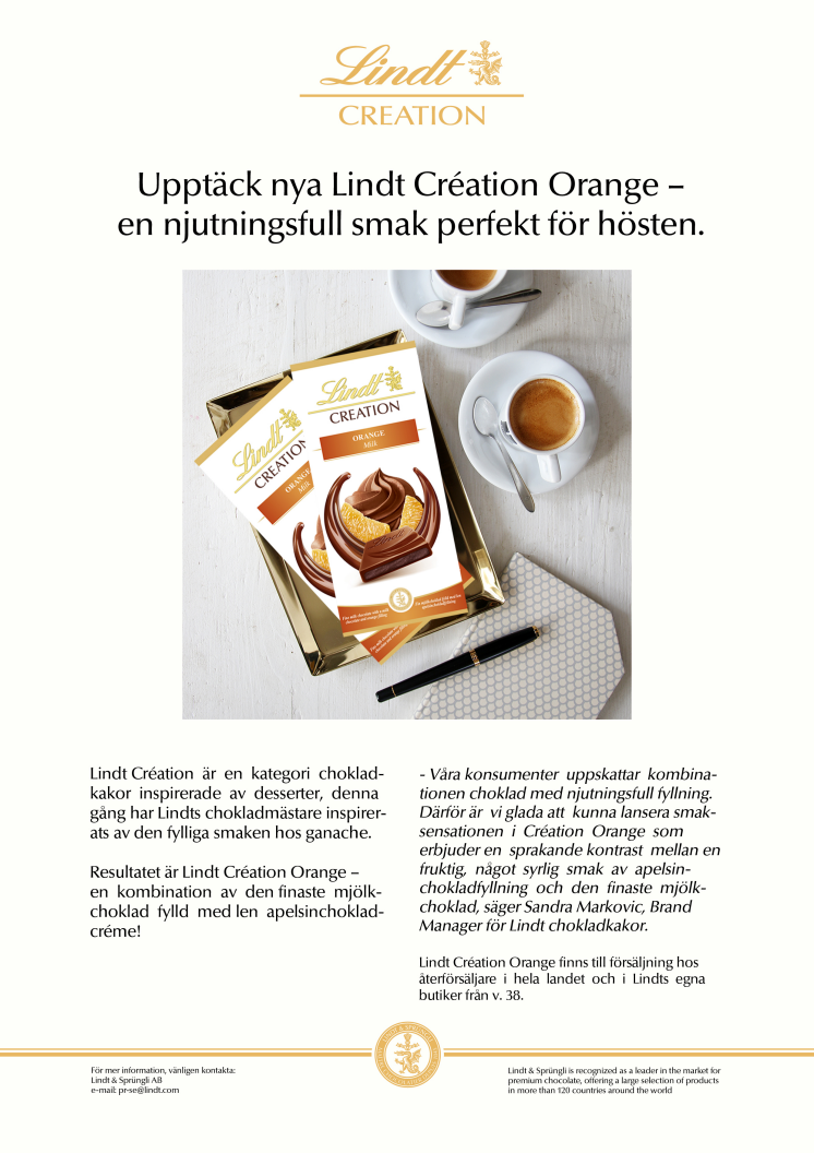 Upptäck nya Lindt Création Orange – en njutningsfull smak perfekt för hösten.