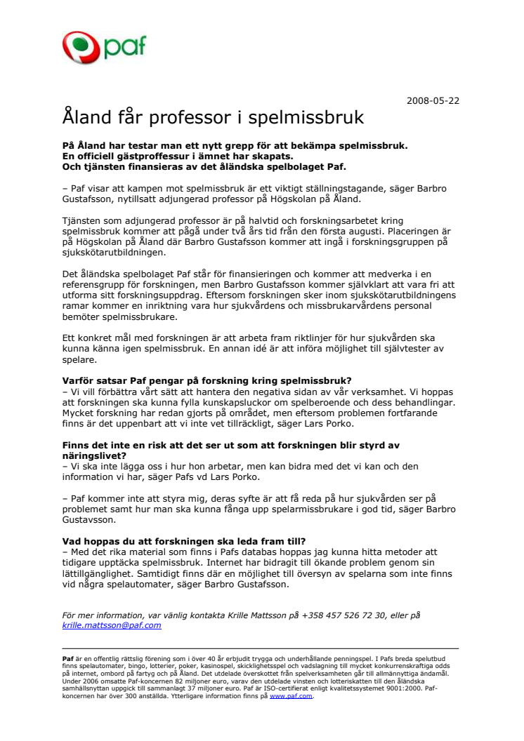 Åland får professor i spelmissbruk