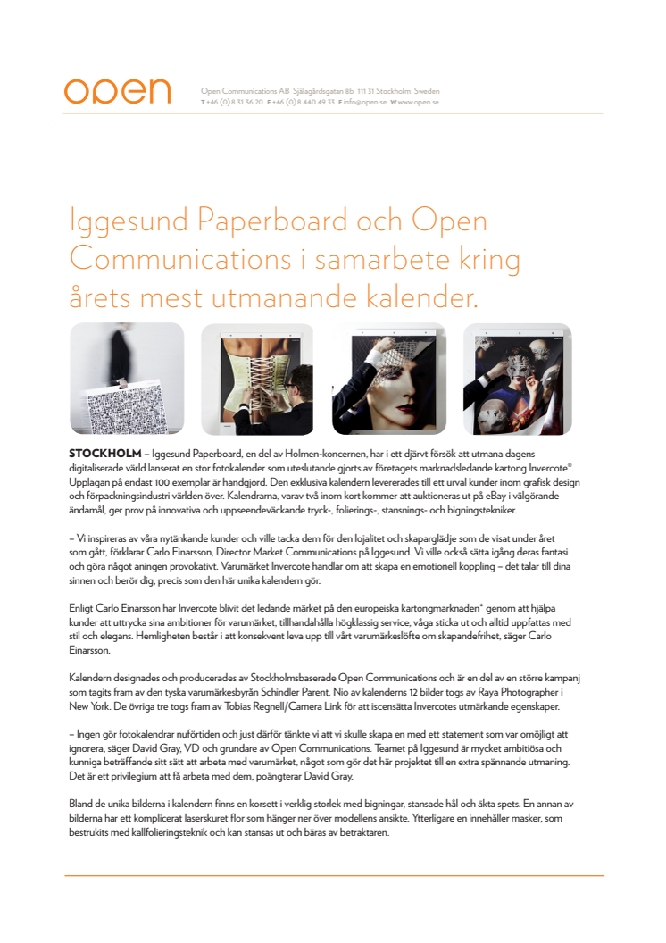 Iggesund Paperboard och Open Communications i samarbete kring årets mest utmanande kalender