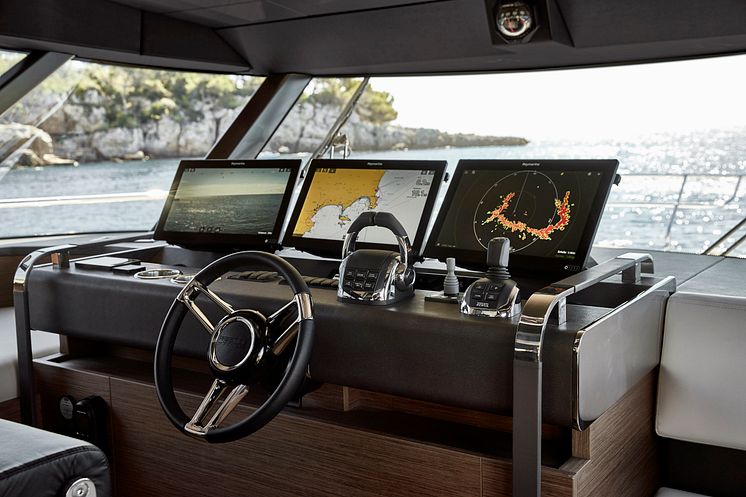 High res image - Raymarine - Three Axiom XL 16-inch MFD's on the PRESTIGE X70 - Photo Credit: Jean-Francois Romero