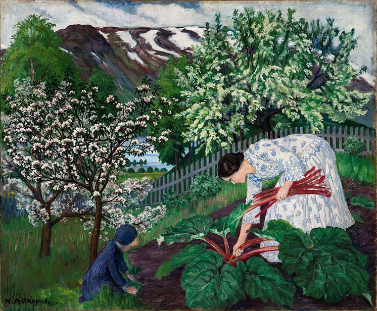 Nikolai Astrup, Rabarber, 1911-12. Olja på duk 93 × 110 cm. KODE Kunstmuseer og komponisthjem, Bergen och Sparebankstiftelsen DNB, Oslo. 