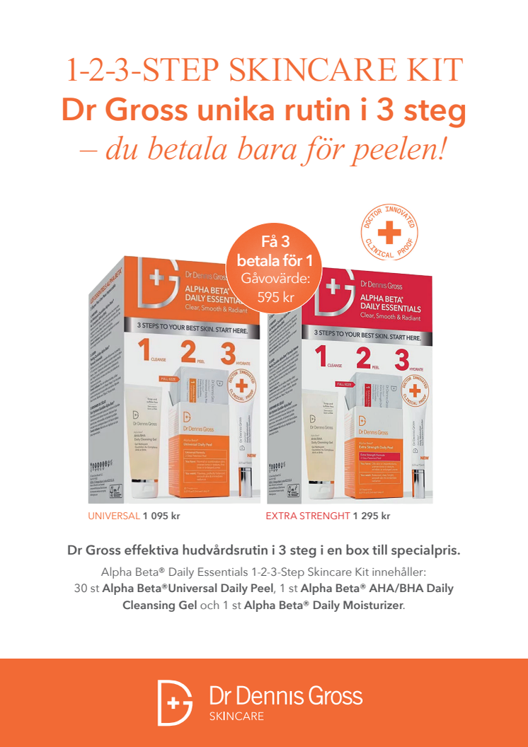 1-2-3-STEP SKINCARE KIT Dr Gross unika rutin i 3 steg – du betala bara för peelen!