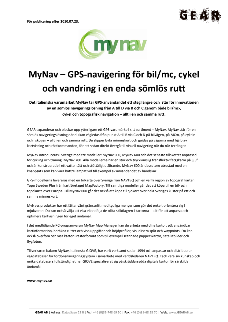 MyNav – GPS-navigering för bil/mc, cykel och vandring i en enda sömlös rutt