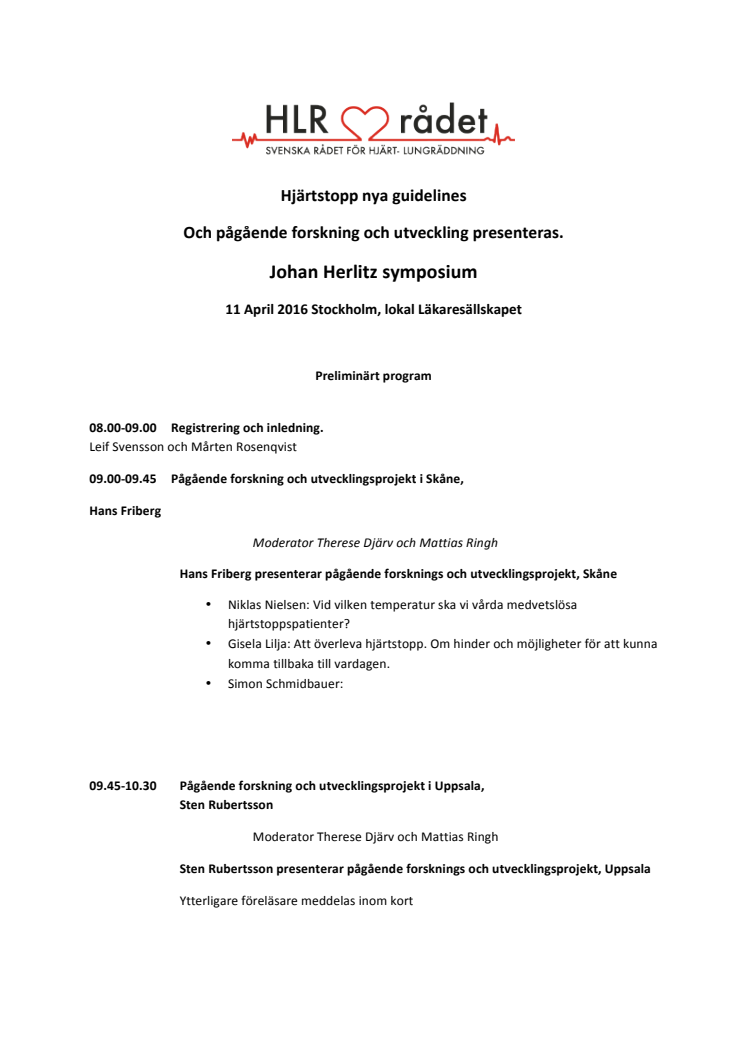 Vetenskapligt symposium 11 April 2016