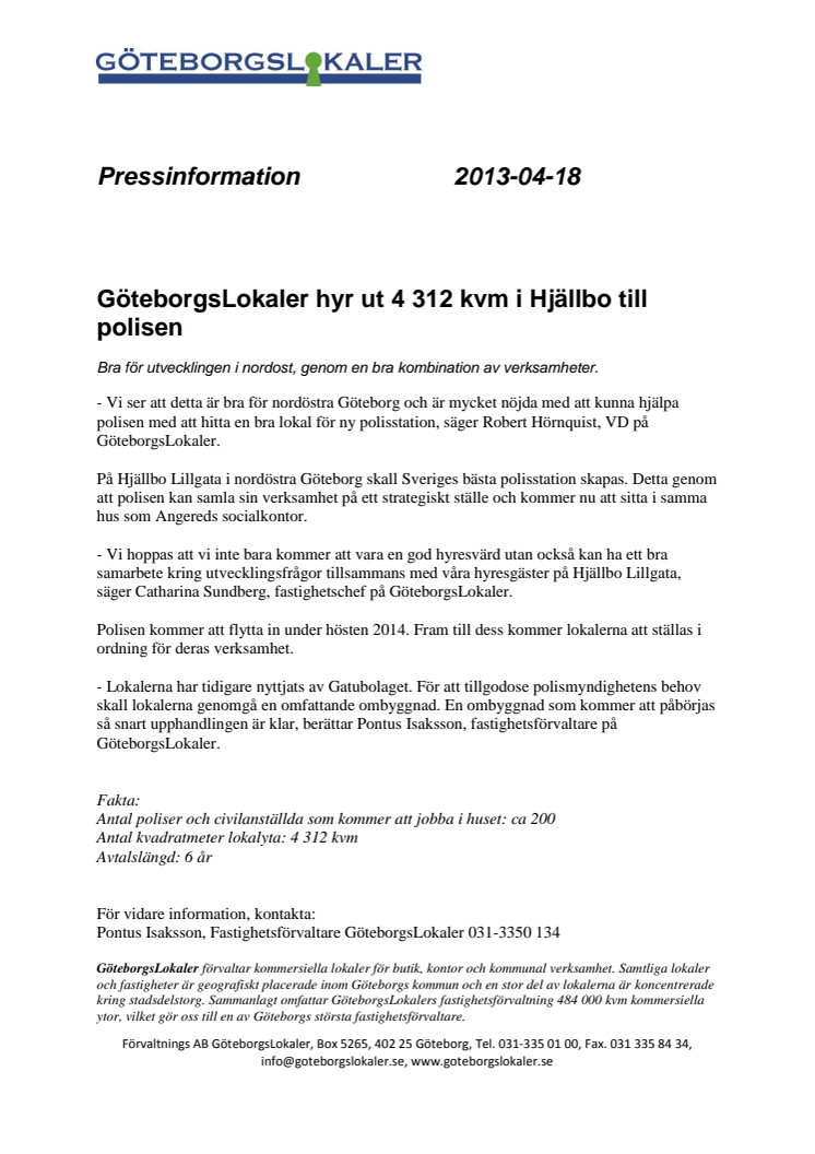 GöteborgsLokaler hyr ut 4 312 kvm i Hjällbo till polisen