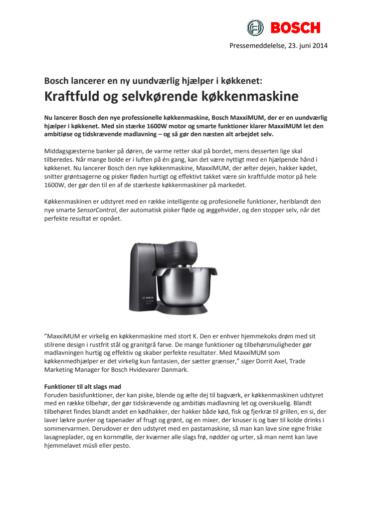 Bosch lancerer en ny uundværlig hjælper i køkkenet: Kraftfuld og selvkørende køkkenmaskine