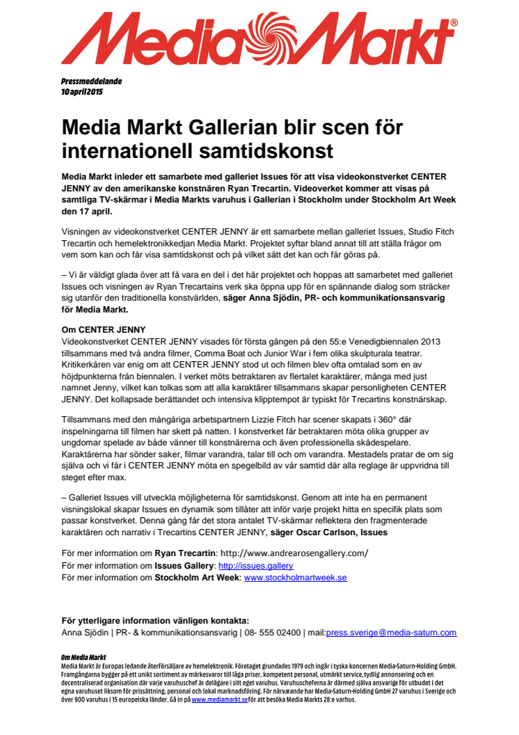 Media Markt Gallerian blir scen för internationell samtidskonst