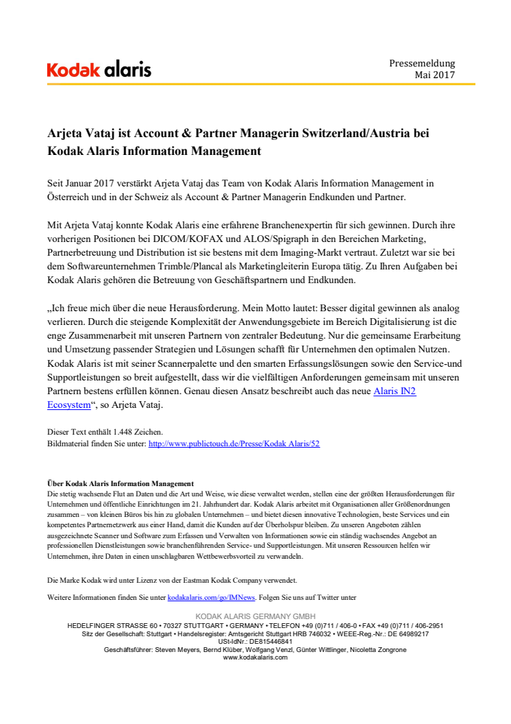 Arjeta Vataj ist Account & Partner Managerin Switzerland/Austria bei Kodak Alaris Information Management