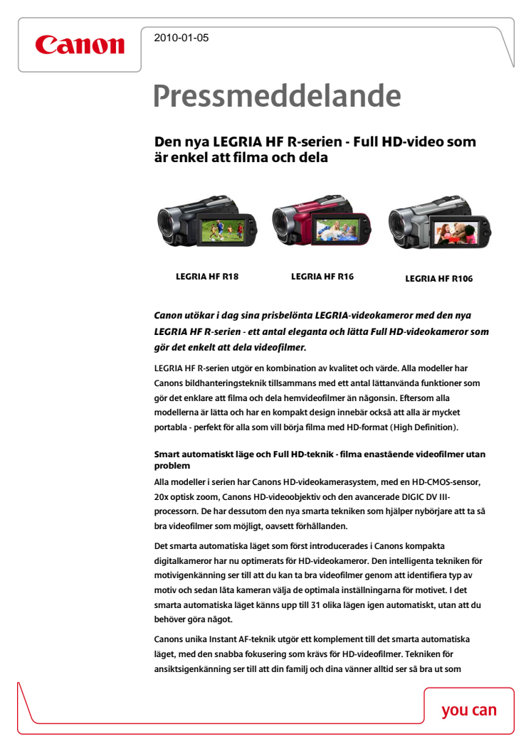 Den nya LEGRIA HF R-serien - Full HD-video som är enkel att filma och dela