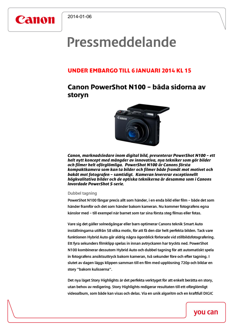 Canon PowerShot N100 – båda sidorna av storyn 