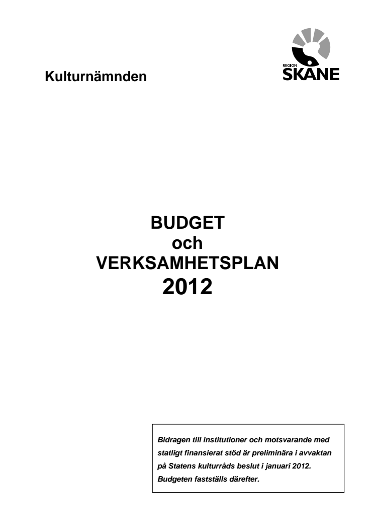 Kulturnämndens budget 2012
