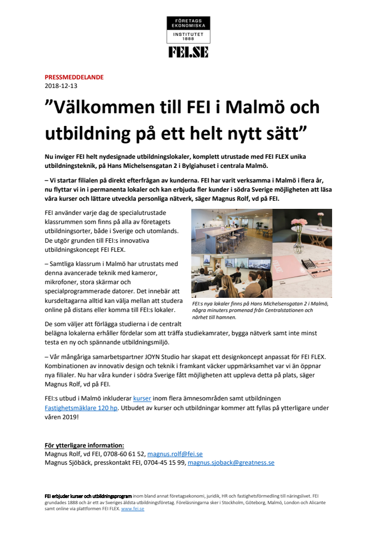 ”Välkommen till FEI i Malmö och utbildning på ett helt nytt sätt”