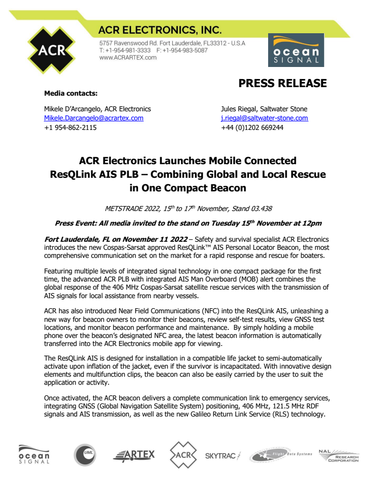 11 Nov 22 - METSTRADE - ACR Electronics Launches ResQLink AIS PLB.pdf