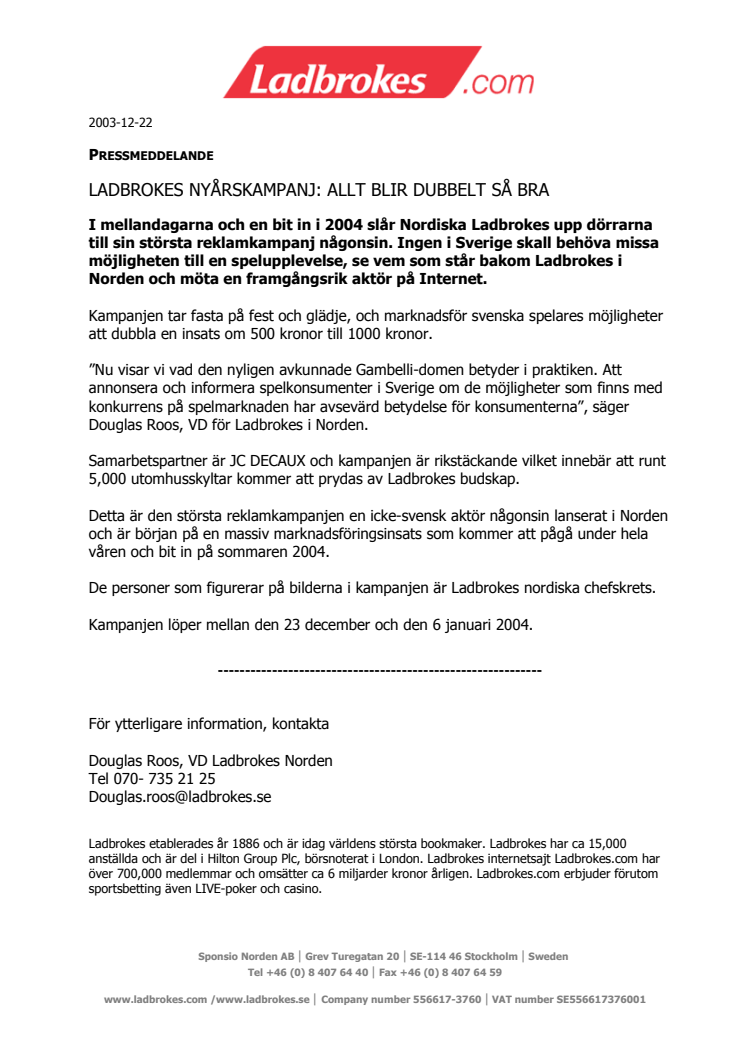Ladbrokes nyårskampanj: Allt blir dubbelt så bra