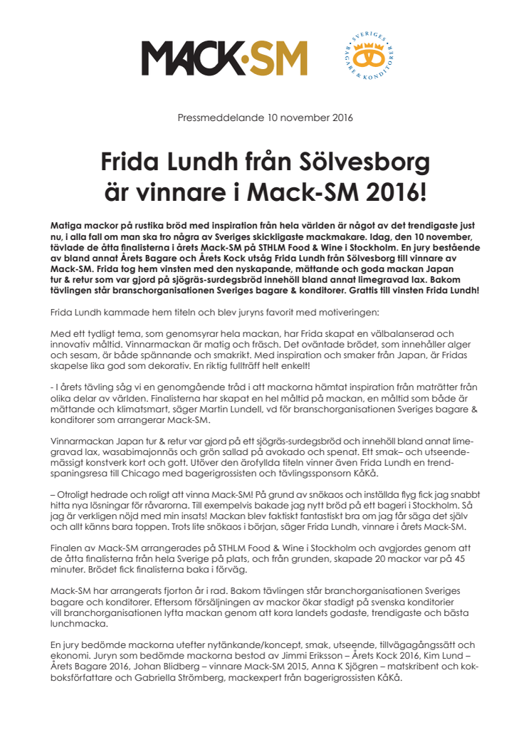Frida Lundh från Sölvesborg är vinnare i Mack-SM 2016!