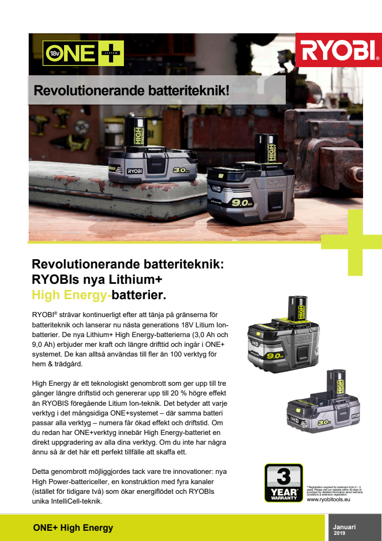 Revolutionerande batteriteknik: RYOBIs nya HIGH ENERGY-batterier