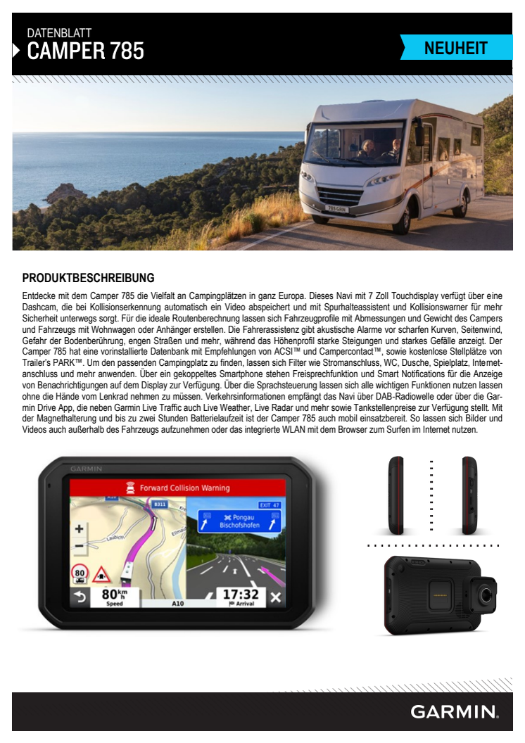 Datenblatt Garmin Camper 785 MT-D