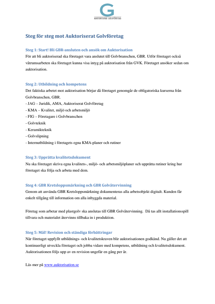 Steg för steg mot Auktoriserat Golvföretag
