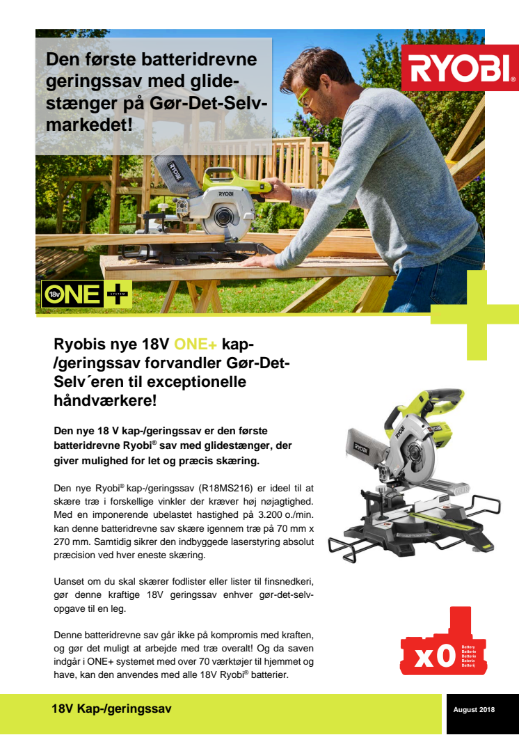 Ryobis nye 18V ONE+ kap-/geringssav forvandler Gør-Det-Selv´eren til en exceptionel håndværker