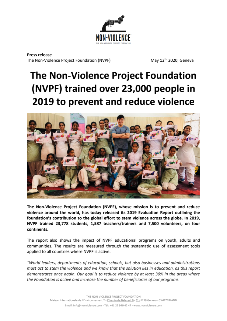 The Non-Violence Project Foundation (NVPF) trained over 23,000 people in 2019 to prevent and reduce violence 