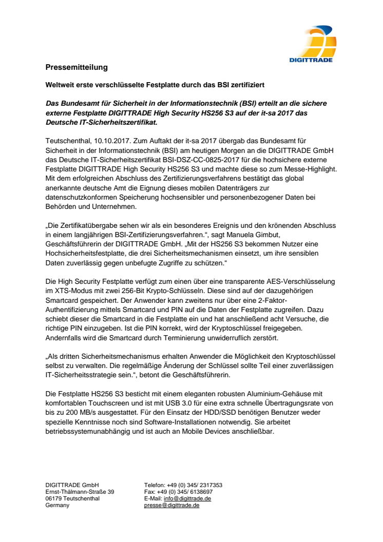 Weltweit erste verschlüsselte Festplatte durch das BSI zertifiziert