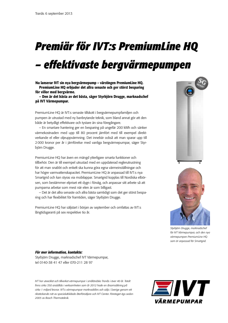 Premiär för IVT:s PremiumLine HQ – effektivaste bergvärmepumpen