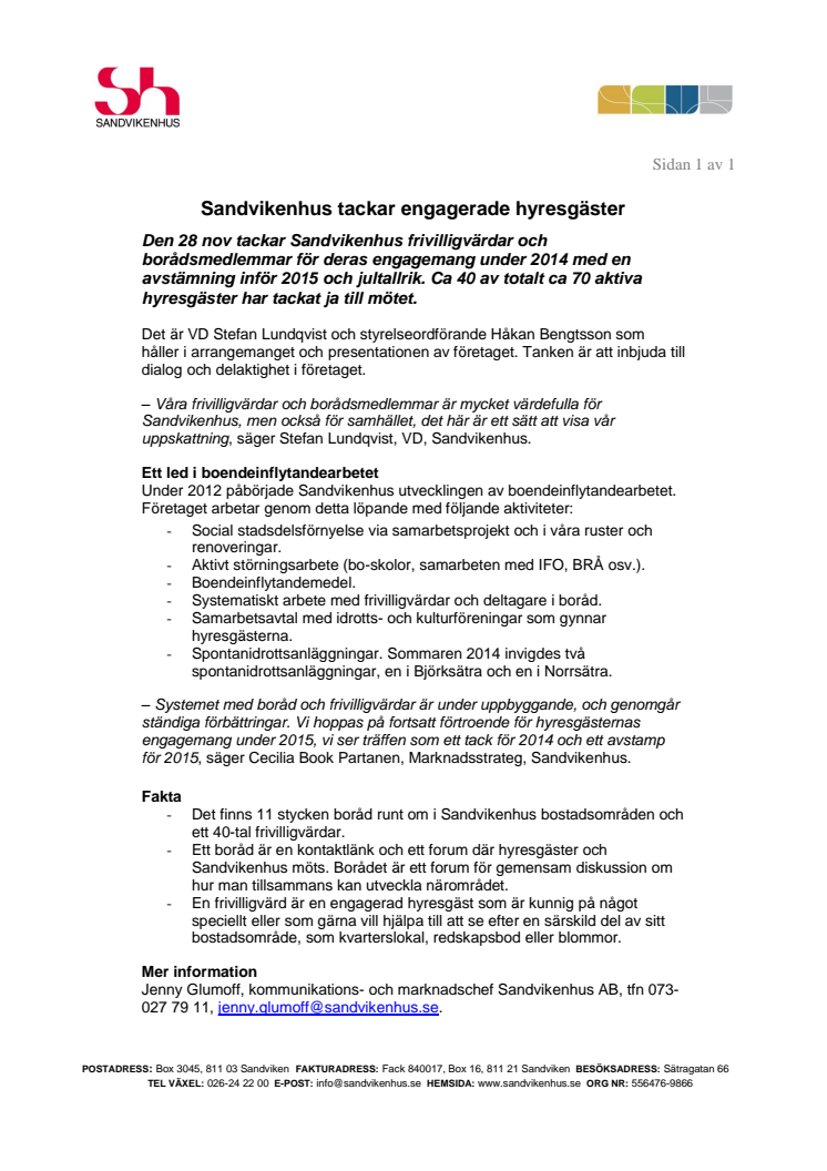 Sandvikenhus tackar engagerade hyresgäster