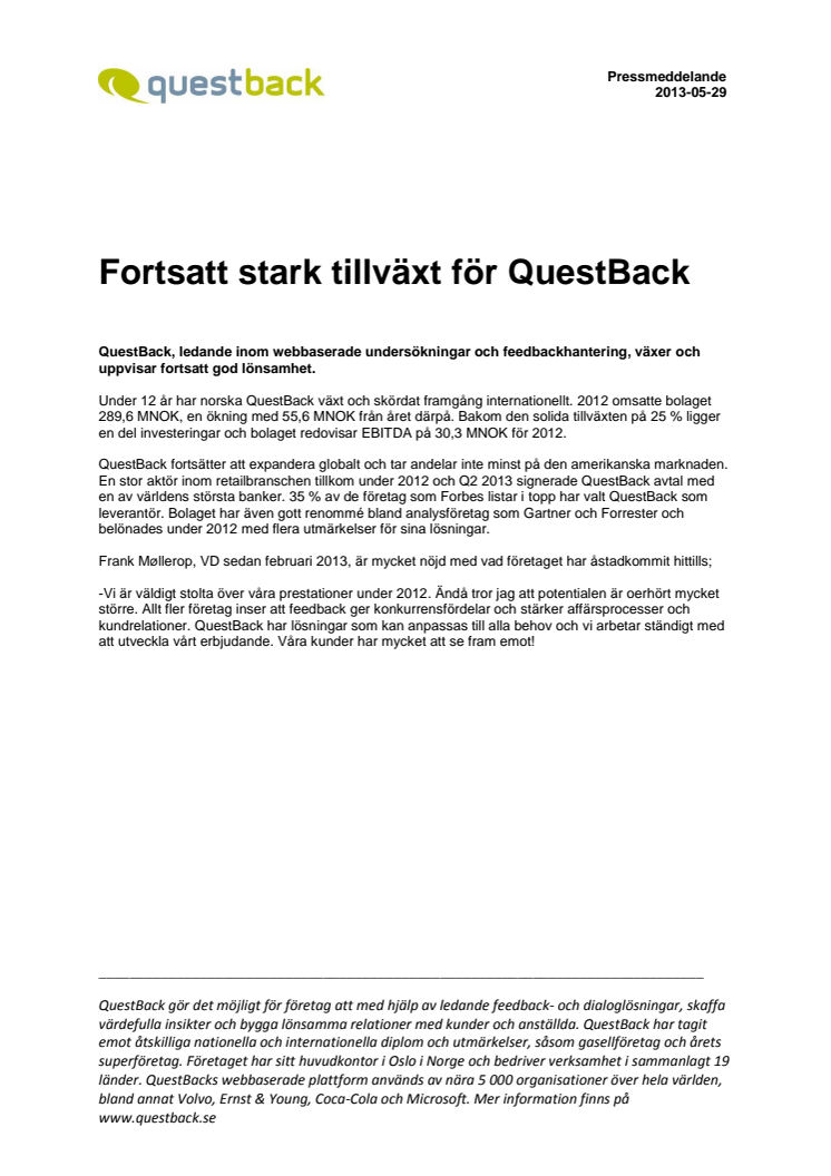 Fortsatt stark tillväxt för QuestBack