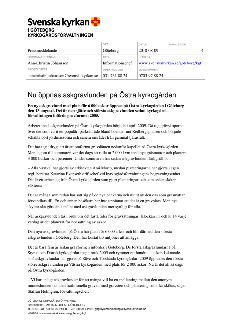 Nu öppnas askgravlunden på Östra kyrkogården