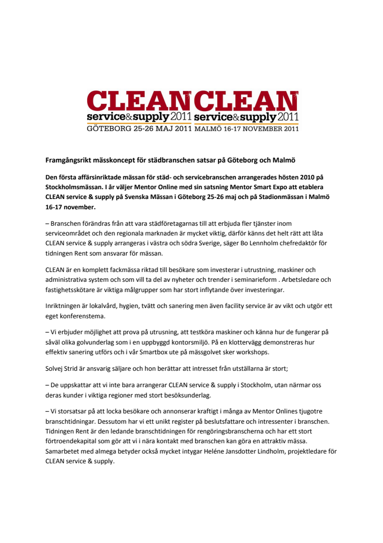 CLEAN - rena mässupplevelser i Göteborg och Malmö