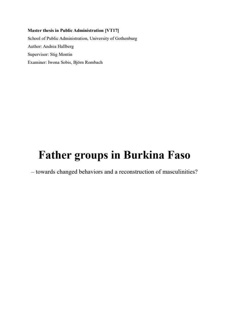 Andrea Hallbergs masteruppsats: Father groups in Burkina Faso - towards changed behaviors and a reconstruction of masculinities?